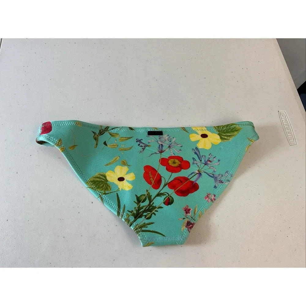 Triangl Bikini Bottom Sz S  Neoprene‎ Floral Tropical Turquoise Swimwear Beach